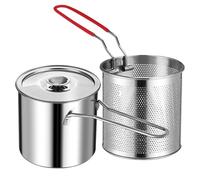 MINAOLULUS 12l Stainless Steel Oil Filter Pot Three-piece Set with Filter Basket and Lid, Sturdy Deep Frying Pot for Travel Cooking and Outdoor Picnics