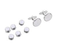 MINAOLULUS 1set Classic round Shell Cufflinks and Shirt Studs Set for Men French Cuff Dress Shirt Accessories with Enamel Detail Elegant Tuxedo Buttons for Wedding Business and Formal