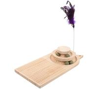 MINAOLULUS 2-layer Solid Wood Cat Turntable with Track Ball, Interactive Kitten Wooden Scratching Board for Indoor Play and Exercise Random Color