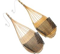 MINAOLULUS 2 Pcs Bamboo Woven Hanging Planter Baskets, Wall-mounted Bird Nest Style Orchid Pots for Indoor Outdoor Garden, Succulent and Air Plant Holders, Yellow and Natural Color