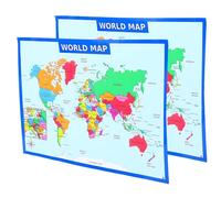 MINAOLULUS 2 Pieces World Map Wall Posters 14x19.5 Inch (50x35 Cm) Educational Classroom Geography Charts for Preschool Cognitive Learning and Bedroom Decoration