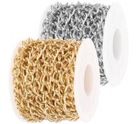 MINAOLULUS 2 Rolls Lightweight Aluminum Twisted Chain for DIY Jewelry Making, Garment and Crossbody Bag Accessory, 9x6mm Links with 1.3mm Wire Diameter, Gold and Silver Colors, 5 Yards Each