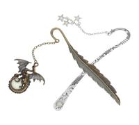 MINAOLULUS 2pcs Glow in The Dark Iron Bookmarks with Dragon Hook and Moon Star Charms, Embossed Vintage Metal Book Mark Set for Reading Accessories, Gift for Women and Book Lovers