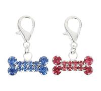 MINAOLULUS 2pcs Pet Collar Rhinestone Bone Pendants, Dog and Cat Collar Hanging Decorations, Sparkling Pink and Blue Dog Bone Charms for Pet Accessories