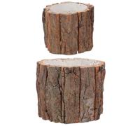 MINAOLULUS 2pcs Waterproof Wooden Flower Buckets Bark Planter Set, Small Rustic Tree Stump Planting Containers, Country Style Natural Wood Flower Pots for Home and Garden Decor, 12cm 9x8cm