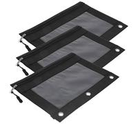 MINAOLULUS 3pcs Black Zipper Pencil Pouches for Binder, Large Capacity Polyester Binder Pen and Document Organizer Bags, Suitable for School and Office Use