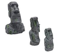 MINAOLULUS 3pcs Fish Tank Landscaping Decor Resin Moai Figurines Realistic Design Safe Synthetic Resin 8.65 X 5.50 X 3.54 Inch for Study and Living Room Aquarium Accessories