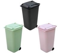 MINAOLULUS 3pcs Mini Desk Trash Can Set with Lid - Small Desktop Garbage Containers in Black, Green, Pink - Compact Tiny Waste Buckets for Office and Home Organization