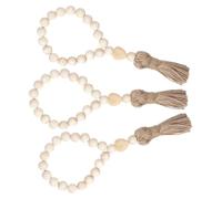 MINAOLULUS 3pcs Rustic Beads Garland Wood Beaded Garland Wall Hanging Decoration with Natural Rope Tassels Farmhouse Nordic Style Festival Decoration for Mantels and Patios