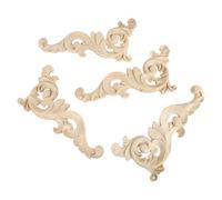 MINAOLULUS 4pcs Wooden Carved Flower Appliques Solid Wood Decorative Slices 16x8x0.8cm for Bedroom and Room DIY Crafts Accessories Random Color