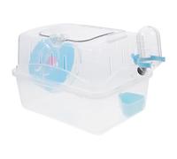 MINAOLULUS Acrylic Hamster Travel Cage with Blue Base, Guinea Pig Portable Carrying Carrier, Small Animal Travel Pet Cage for Outdoor Use