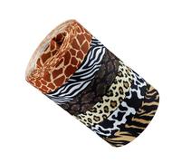 MINAOLULUS Animal Print Wrapping Ribbon Set 6 Rolls, 1.6cm Wide Polyester Leopard Print Ribbon, 5 Yards Each for Wrapping, Crafting, Jungle Party Decorations