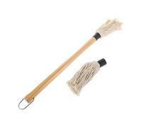 MINAOLULUS BBQ Basting Mop Oil Brush Set with Wooden Handle, 2 Replaceable Cotton Brushes for Grilling and Barbecue Cooking, Outdoor BBQ Sauce Mop Tool for Roasting and Smoking