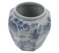 MINAOLULUS Blue and White Porcelain Ceramic Vase Octagonal Small Size without Lid, Traditional Floral Pattern Home Décor Vase for Bookshelf and Desktop Flower Arrangement