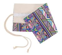 MINAOLULUS Canvas Pencil Roll Pen Wrap Case, 36 Slots Large Capacity Pencil Organizer Pouch, Purple Bohemian Style Pen Storage Bag for Artists Students and Travel