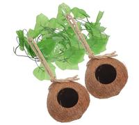 MINAOLULUS Coconut Shell Reptile Pet Nest Set 4pcs Natural Pet Sleeping House Vines for Lizards and Tree Frogs