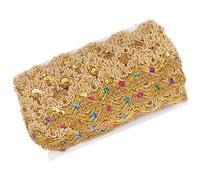 MINAOLULUS Ethnic Style Dance Garment Trim with 3 Sequin Flowers Colorful Lace Ribbon 15 Yards Clothing Accessory for Costume Sewing and DIY Embellishments