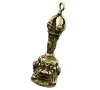 MINAOLULUS Handmade Brass Bell Pendant Keychain Charm, Retro Three Lion Jingle Bell for DIY Crafts, Brass Hanging Decoration for Meditation and Feng Shui