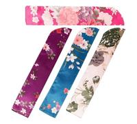 MINAOLULUS Japanese Folding Fan Sleeve Set 4pcs Satin Double-layer Handheld Fan Covers in Rose Red Light Blue Purple White with Green Floral Pattern Portable Storage Pouch
