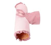 MINAOLULUS Rabbit Warm Nest and Little Pet T-shaped Tunnel for Hamsters and Small Animals - Pink Fabric Three-way Tube for Resting, Playing, and Sleeping in Indoor Habitats