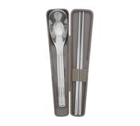MINAOLULUS Reusable Korean Utensils Set with Chopsticks and Spoon, Stainless Steel Lightweight Flatware with Brown Portable Case, for Camping, Office, and Students Lunch
