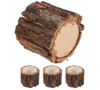 MINAOLULUS Rustic Wooden Flower Pots Set Planters for Small Plant Varieties and Succulents 4pcs Brown Wood Bark Waterproof Natural Log Style Plant Holders for Courtyard