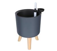 MINAOLULUS Self-watering Planter Pot with Wooden Legs and Water Level Indicator, Medium Grey Plastic Indoor Floor Plant Container Ø170x150mm for Hydroponics and House Gardening