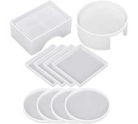 MINAOLULUS Silicone Coaster Mold Set with Square Round Cup Mat Storage Holder, 10pcs DIY Epoxy Resin Casting Mold for Crafting, Suitable for Table Coasters and Home Decor