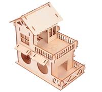MINAOLULUS Small Animal Hamster House Wooden Hideout with Double-layer Design, Natural Linden Wood Pet Hut for Hamsters and Small Rodents, Play with Stairs for Indoor Habitat