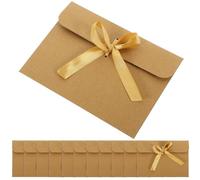 MINAOLULUS Vintage Kraft Paper Invitation Envelopes with Ribbon Bow Tie, 50Pcs European Style for Blessing Cards and Small