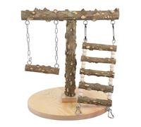 MINAOLULUS Wooden Parrot Play Stand with Base, Multi-layer Climbing Ladder and Swing, Natural Hardwood Bird Branch Platform for Cage Gym and Bird Playground