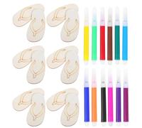 MINAOLULUS Wooden Slipper Cutouts DIY Craft Set for Summer Holiday Beach Party, 24pcs Traditional Sandal Shapes with 12 Painting Pens, Blank Wood Pieces for Hawaii Theme Decor and Home Art