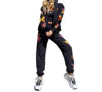 MINASAN Womens Fashion Jogger Outfit Zip Up Hooded Butterfly Sweatshirt and Drawstring Sweatpants Sports Sets Tracksuit (Black, M)