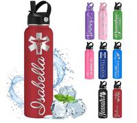 MiNaSii Custom Water Bottle Personalised Water Bottles with Straw Lid Name Engraved Insulated Stainless Steel Bottles for School Customised Double Wall 12 18 24 32 40 oz
