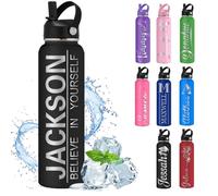 MiNaSii Custom Water Bottle Personalised Water Bottles with Straw Lid Name Engraved Insulated Stainless Steel Bottles for School Customised Double Wall 12 18 24 32 40 oz