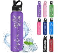 MiNaSii Custom Water Bottle Personalised Water Bottles with Straw Lid Name Engraved Insulated Stainless Steel Bottles for School Customised Double Wall 12 18 24 32 40 oz