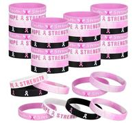 Minatee 100 Pcs Pink Ribbon Breast Cancer Awareness Silicone Wristbands with Hope Faith Strength Courage Support Black Breast Cancer Gifts Party Favors for Women, Rubber Silicone