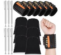 Minatee 6 Pcs Magnetic Wristband Retractable Magnetic Pickup Tool Magnetic Wrist Belt Tool Holder with 15 Magnets for Holding Screws Nails Drilling Bits Christmas Gifts for Men Dad Husband