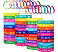 Minatee 60 Pcs Religious Silicone Bracelets Bulk Bible Verse Bracelet Motivational Christian Rubber Bracelets Jesus Wristbands Inspirational Gifts for Men Women, 2.3 inches or 5.84 cm, Rubber Silicone