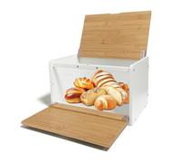 MinBoo Bamboo Bread Box Basket Storage Box Kitchen Bread Storage Bread Container Keep Fresh Long Time Roasted Bread, 36 x 23 x 21 cm (L x W x H) cm, Bamboo& White (Requires assembly)