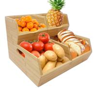 MinBoo Bamboo Stackable Pantry Storage Bins Potato and Onion Storage,Fruit Basket for Pantry Organization,Fruit Bowl for Kitchen Counter,Fruit and Vegetable Storage (Bamboo)