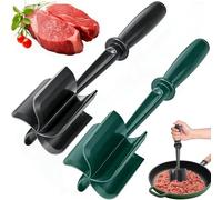 Mince Masher, 2 Pack Black and Green Ground Beef Meat Masher with 5-Blade Head, Versatile High-Temp Heat-Resistant Hamburger Meat Chopper, Non-Stick Mince Meat Shredder for Ground Turkey Beef