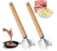 Mince Masher, 2 Pcs 11 Inch Stainless Steel Meat Masher with 6-Blade Head, Ground Beef Chopper Tool with Wooden Handle for Hamburger, Minced Meat, Potato, Butter Kitchen Gadget