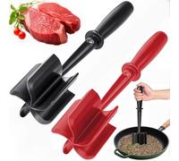 Mince Masher, 2PCS Black & Red Ground Beef Meat Masher with 5-Blade Head, Versatile High-Temp Heat-Resistant Hamburger Meat Chopper, Non-Stick Mince Meat Shredder for Ground Turkey Beef