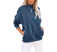 Minclouse Women's Casual Long sleeves Sweatshirt Tops Basic Loose Fit Mock Turtleneck Lightweight Tunic Pullover With Pocket, Blue, XXL