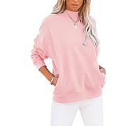 Minclouse Women's Casual Long sleeves Sweatshirt Tops Basic Loose Fit Mock Turtleneck Lightweight Tunic Pullover With Pocket, Blush Pink, Medium
