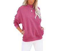 Minclouse Women's Casual Long sleeves Sweatshirt Tops Basic Loose Fit Mock Turtleneck Lightweight Tunic Pullover With Pocket, Hot Pink, Large
