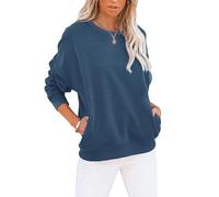 Minclouse Women's Casual Long sleeves Sweatshirt Tops Basic Loose Fit Mock Turtleneck Lightweight Tunic Pullover With Pocket, Z-blue(crew Neck), XXL