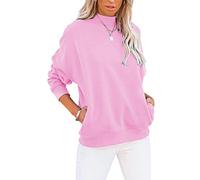 Minclouse Women's Casual Long Sleeves Sweatshirt Tops Basic Loose Fit Mock Turtleneck Lightweight Tunic Pullover with Pocket, Pink, Medium