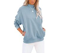 Minclouse Women's Casual Long sleeves Sweatshirt Tops Basic Loose Fit Mock Turtleneck Lightweight Tunic Pullover With Pocket, Light Blue, S